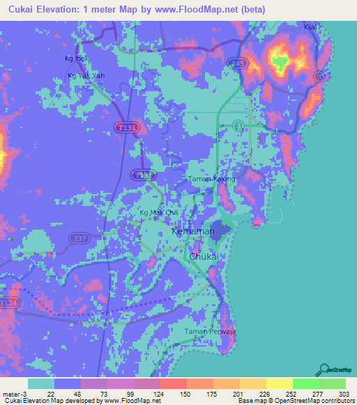 Cukai,Malaysia Elevation Map