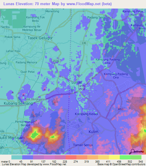 Lunas,Malaysia Elevation Map