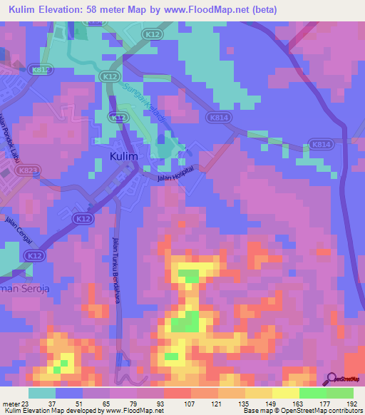 Kulim,Malaysia Elevation Map