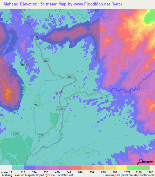 Mahang,Malaysia Elevation Map