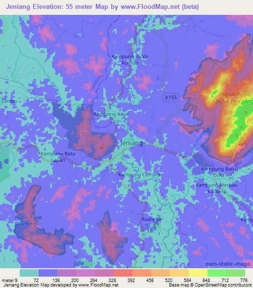 Jeniang,Malaysia Elevation Map