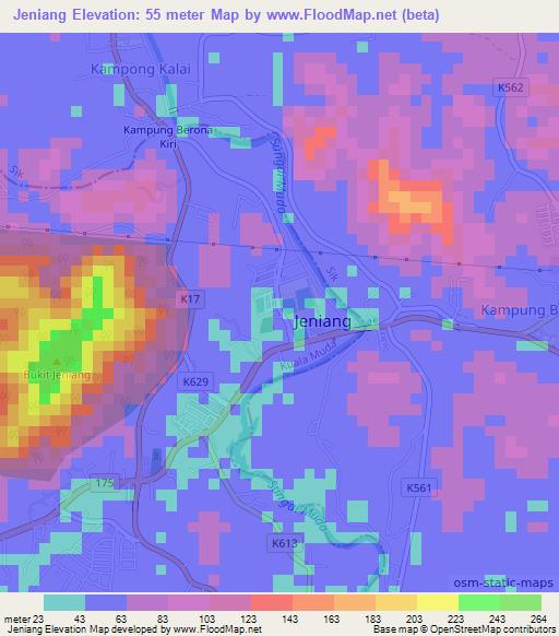 Jeniang,Malaysia Elevation Map