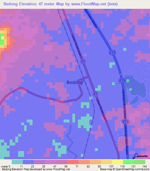 Bedong,Malaysia Elevation Map