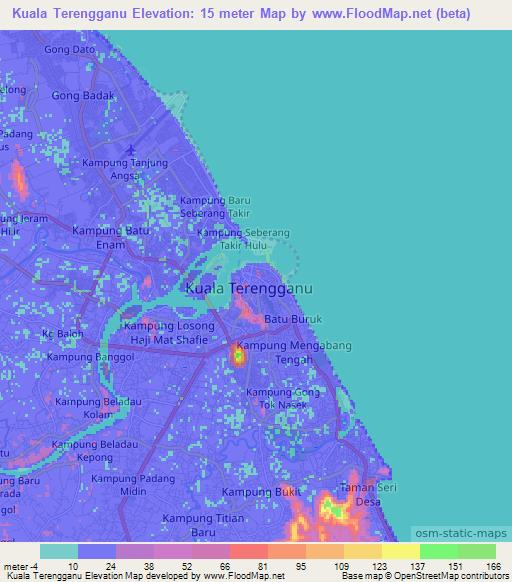 Kuala Terengganu,Malaysia Elevation Map