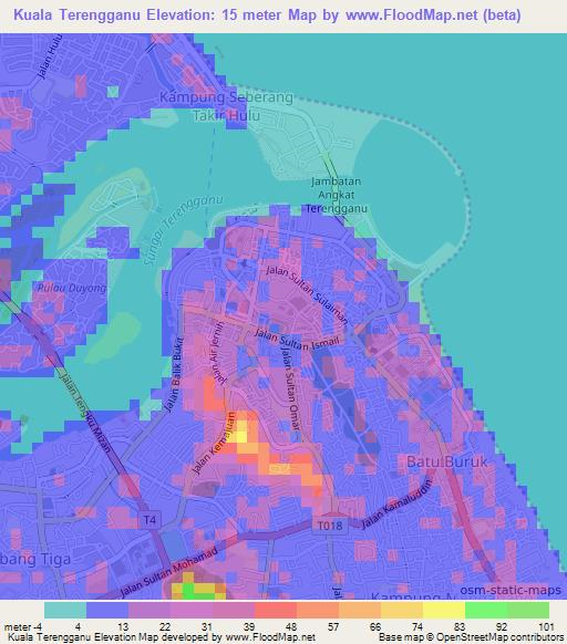 Kuala Terengganu,Malaysia Elevation Map