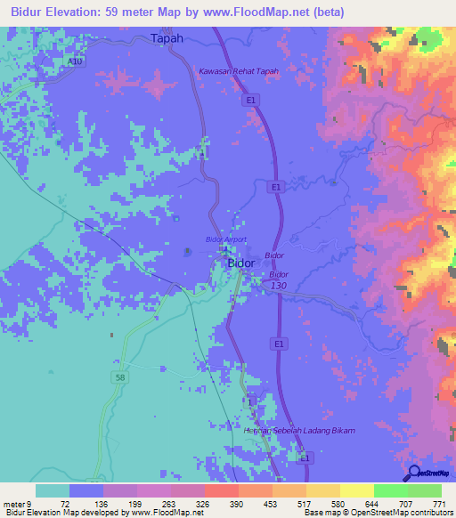 Bidur,Malaysia Elevation Map