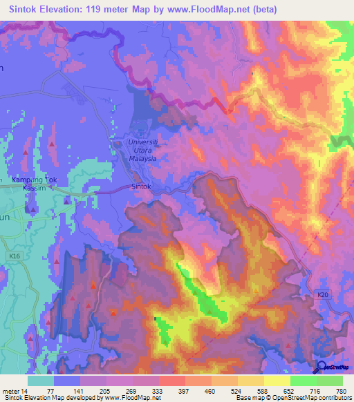 Elevation of Sintok,Malaysia Elevation Map, Topography, Contour