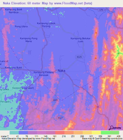 Naka,Malaysia Elevation Map