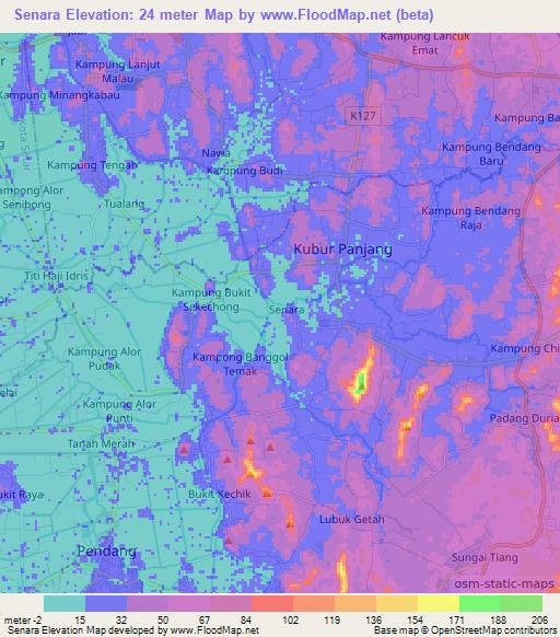 Senara,Malaysia Elevation Map