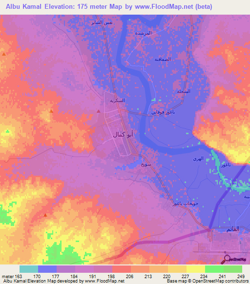 Elevation of Albu Kamal,Syria Elevation Map, Topography, Contour