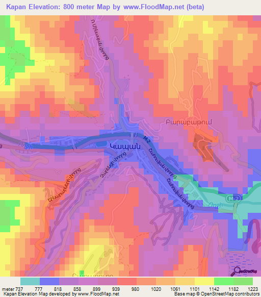 Elevation of Kapan,Armenia Elevation Map, Topography, Contour