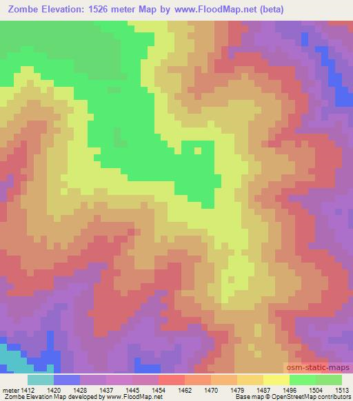 Zombe,Zambia Elevation Map