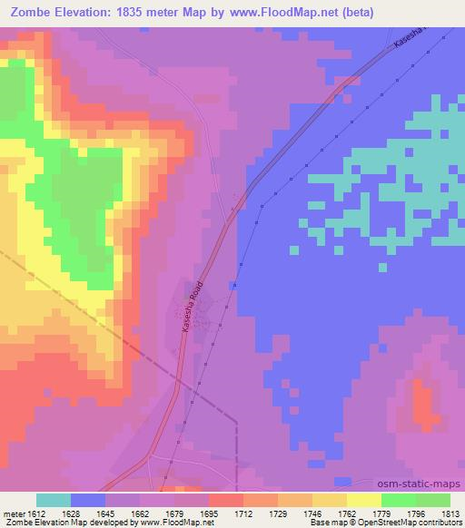 Zombe,Zambia Elevation Map