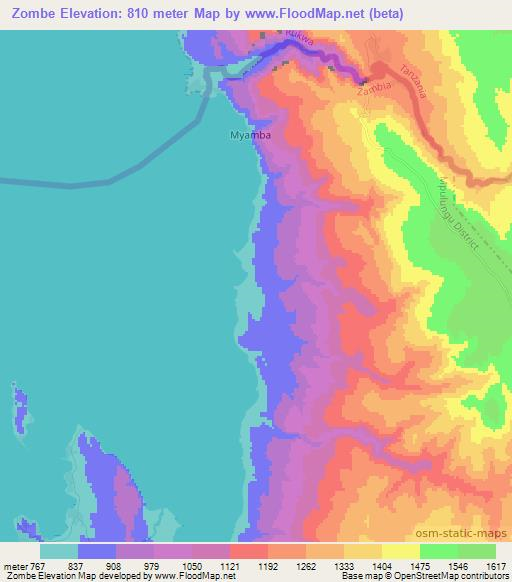 Zombe,Zambia Elevation Map