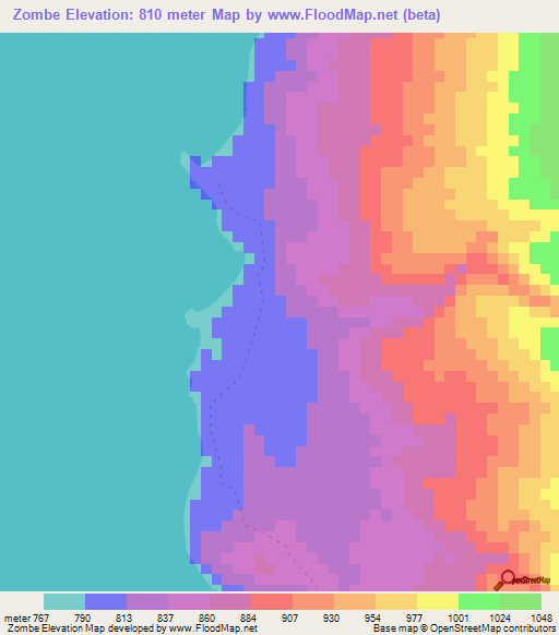 Zombe,Zambia Elevation Map