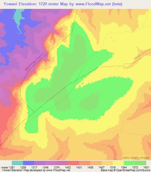 Yowani,Zambia Elevation Map