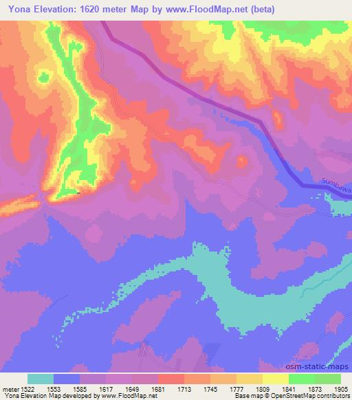 Yona,Zambia Elevation Map