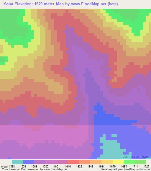 Yona,Zambia Elevation Map