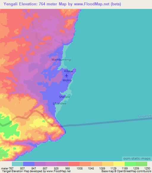 Yengali,Zambia Elevation Map