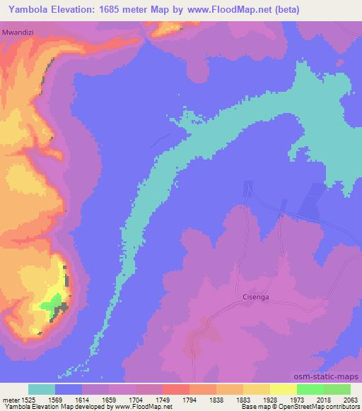 Yambola,Zambia Elevation Map