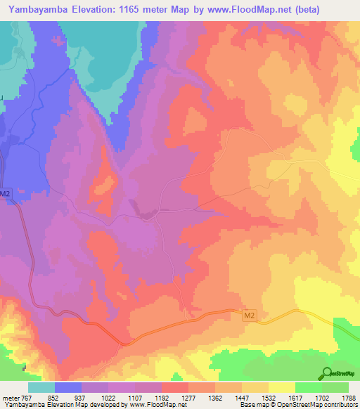 Yambayamba,Zambia Elevation Map