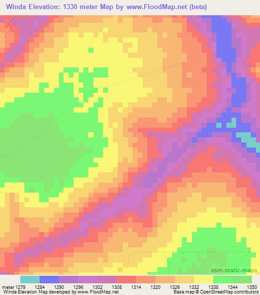 Winda,Zambia Elevation Map