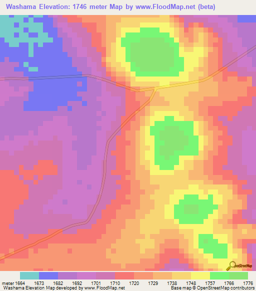 Washama,Zambia Elevation Map