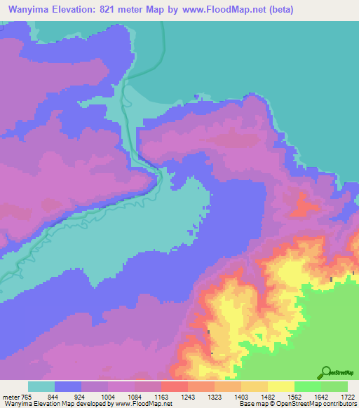 Wanyima,Zambia Elevation Map