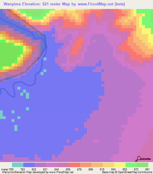 Wanyima,Zambia Elevation Map