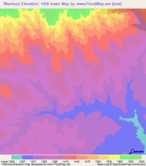 Wambuzi,Zambia Elevation Map