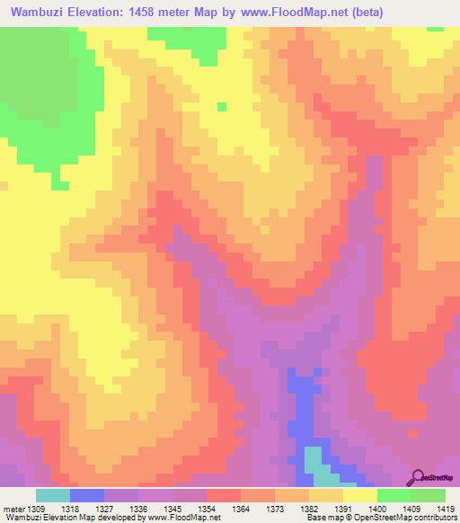 Wambuzi,Zambia Elevation Map