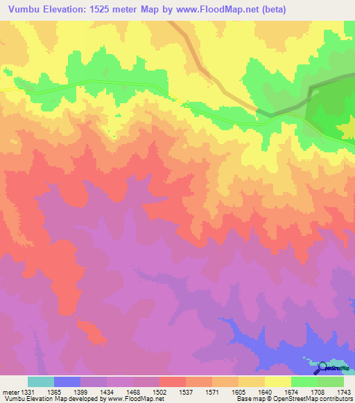 Vumbu,Zambia Elevation Map