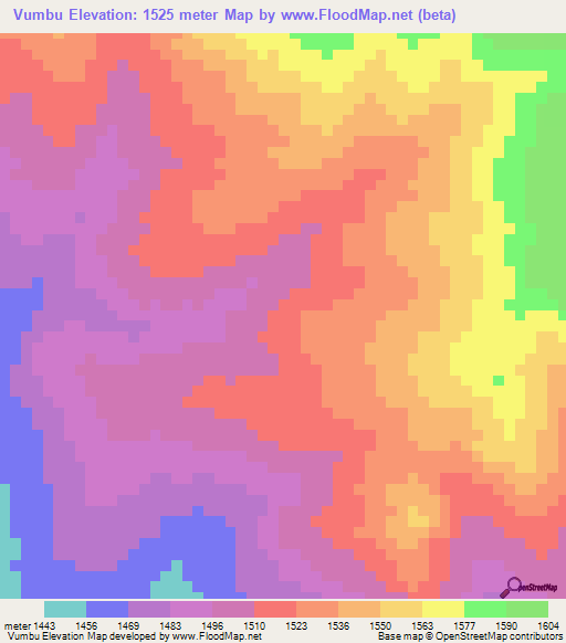 Vumbu,Zambia Elevation Map