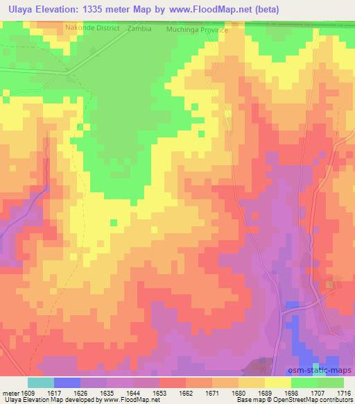 Ulaya,Zambia Elevation Map