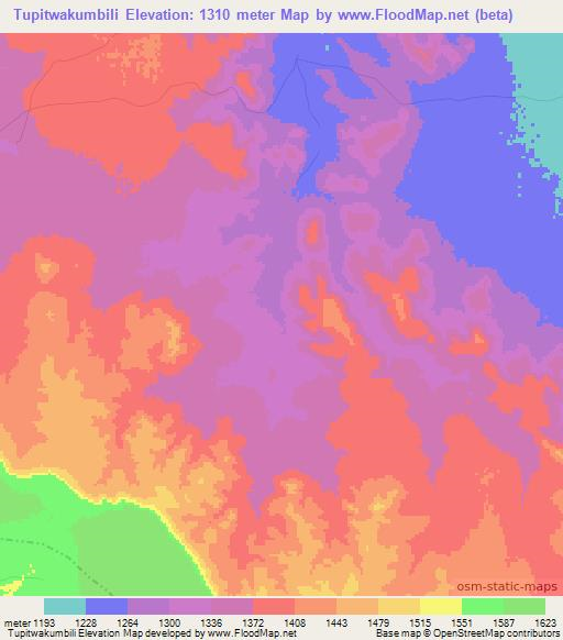 Tupitwakumbili,Zambia Elevation Map