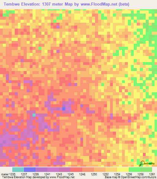 Tembwe,Zambia Elevation Map