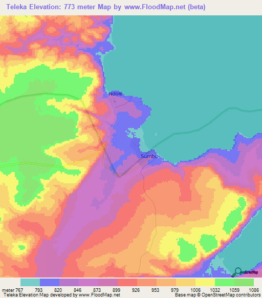 Teleka,Zambia Elevation Map