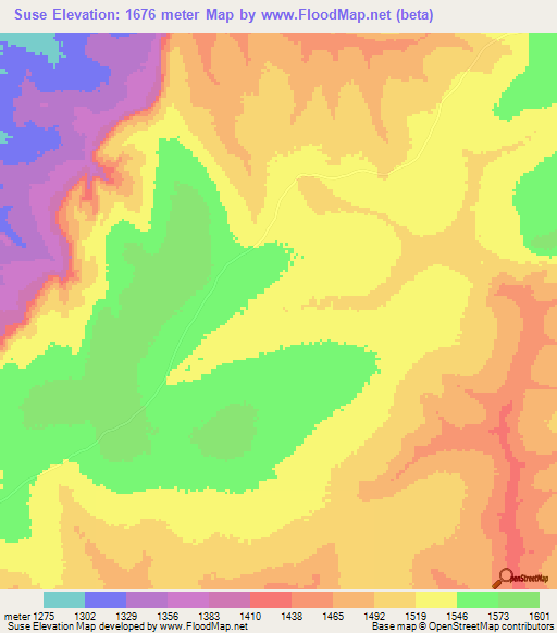 Suse,Zambia Elevation Map