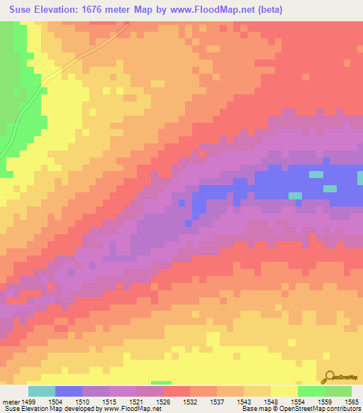 Suse,Zambia Elevation Map