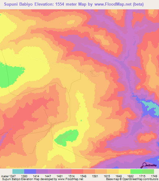 Supuni Babiyo,Zambia Elevation Map