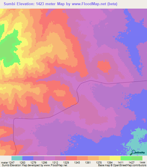 Sumbi,Zambia Elevation Map