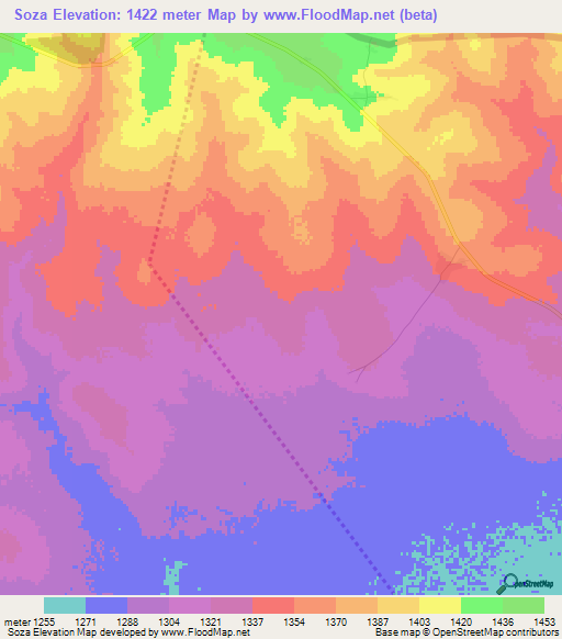 Soza,Zambia Elevation Map