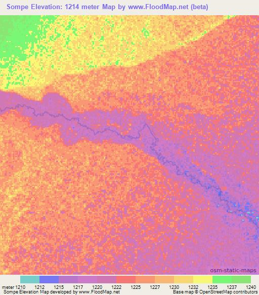 Sompe,Zambia Elevation Map