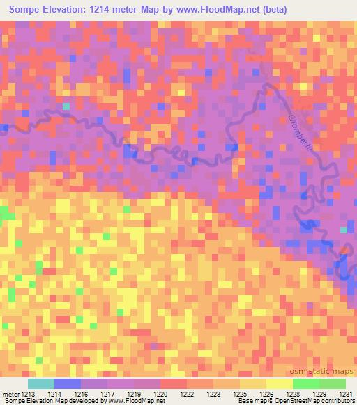 Sompe,Zambia Elevation Map