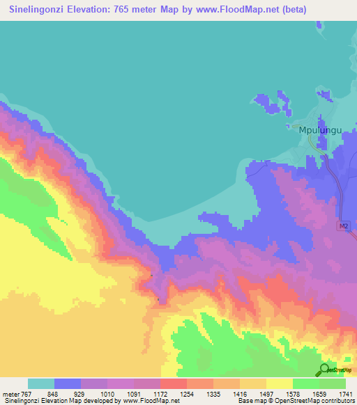 Sinelingonzi,Zambia Elevation Map