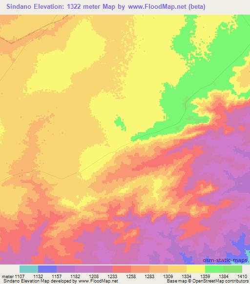 Sindano,Zambia Elevation Map