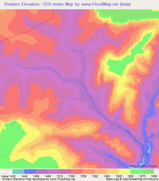 Sindano,Zambia Elevation Map