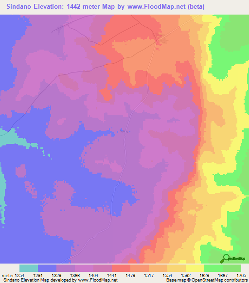 Sindano,Zambia Elevation Map