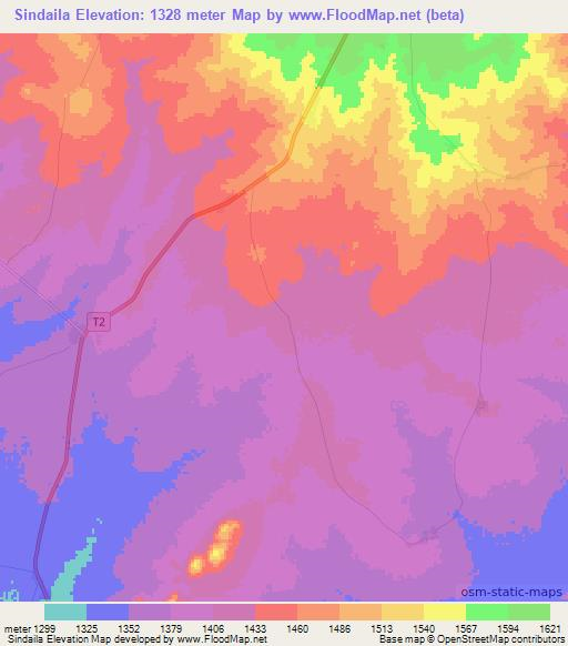 Sindaila,Zambia Elevation Map