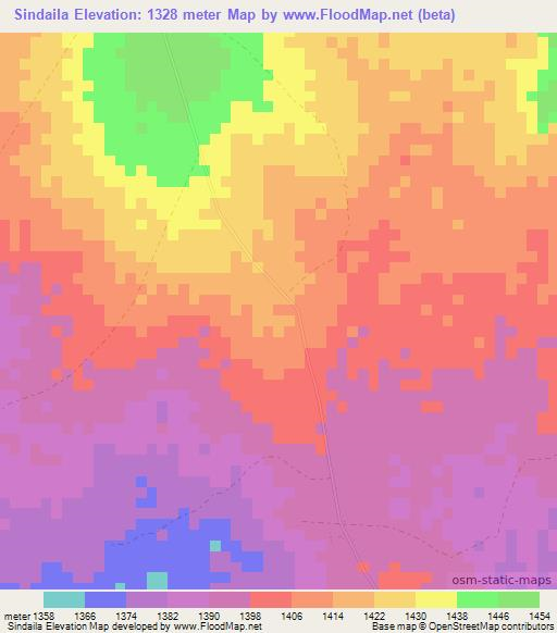 Sindaila,Zambia Elevation Map